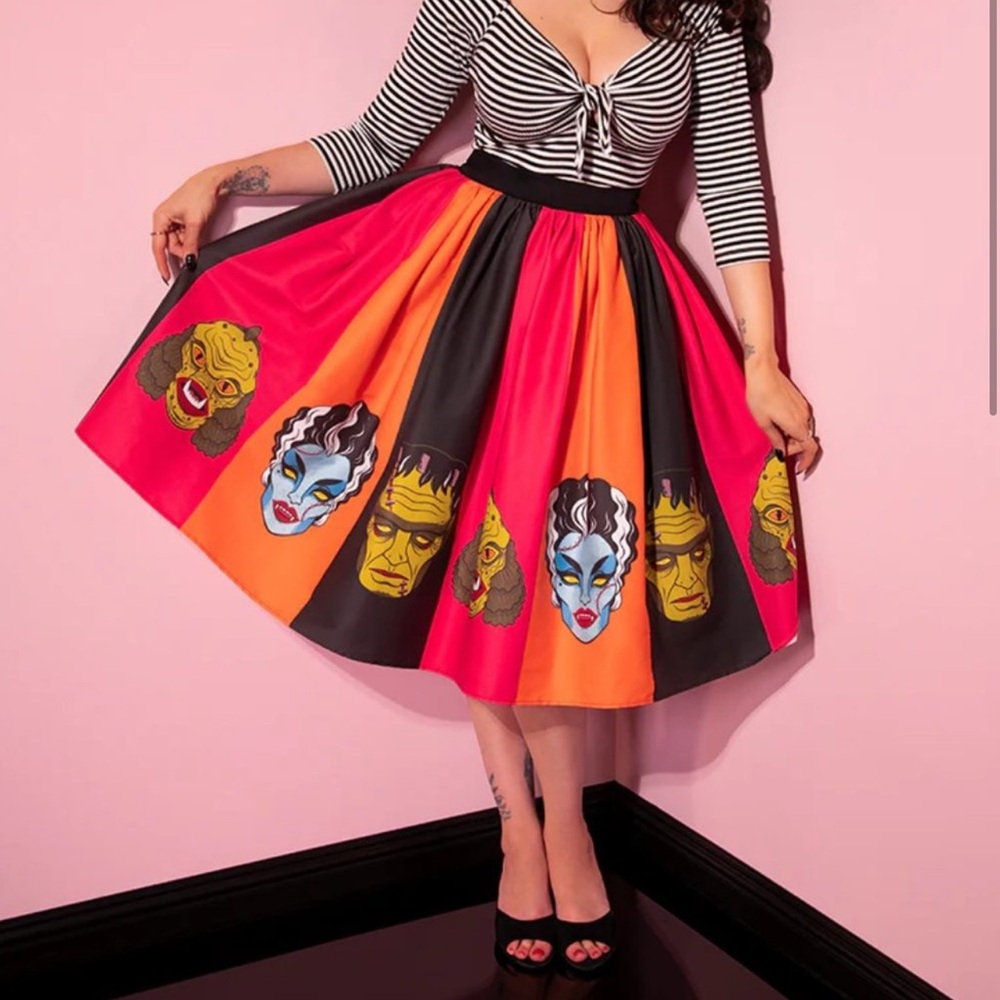 Vixen Micheline Pitt skater swing skirt Halloween monster mask pin up glam sz M